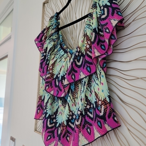 Tyche Colorful Ikat Print Off The Shoulder Ruffle Top Size Small - Picture 8 of 10